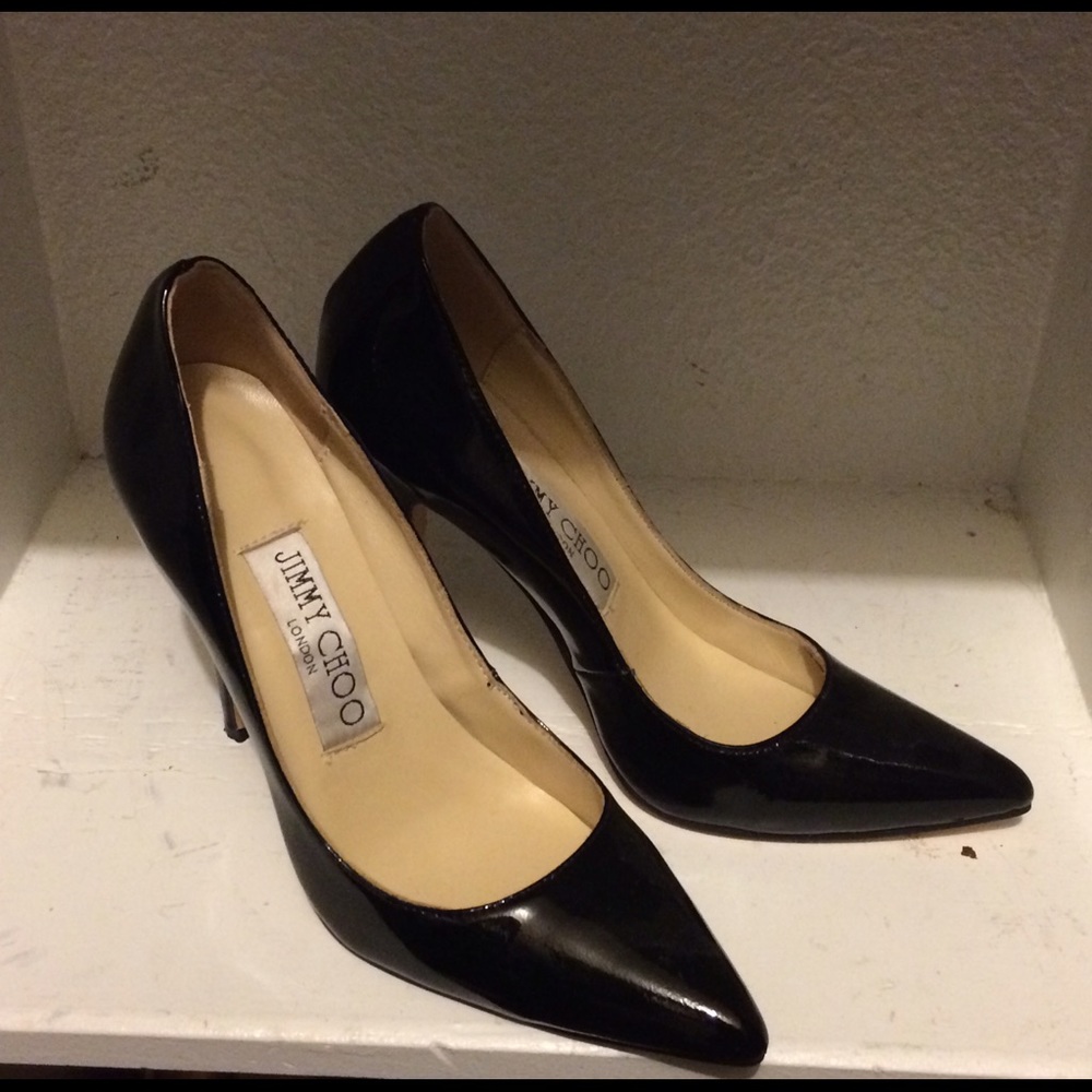 Jimmy Choo Anouk black patent point-toe stiletto
